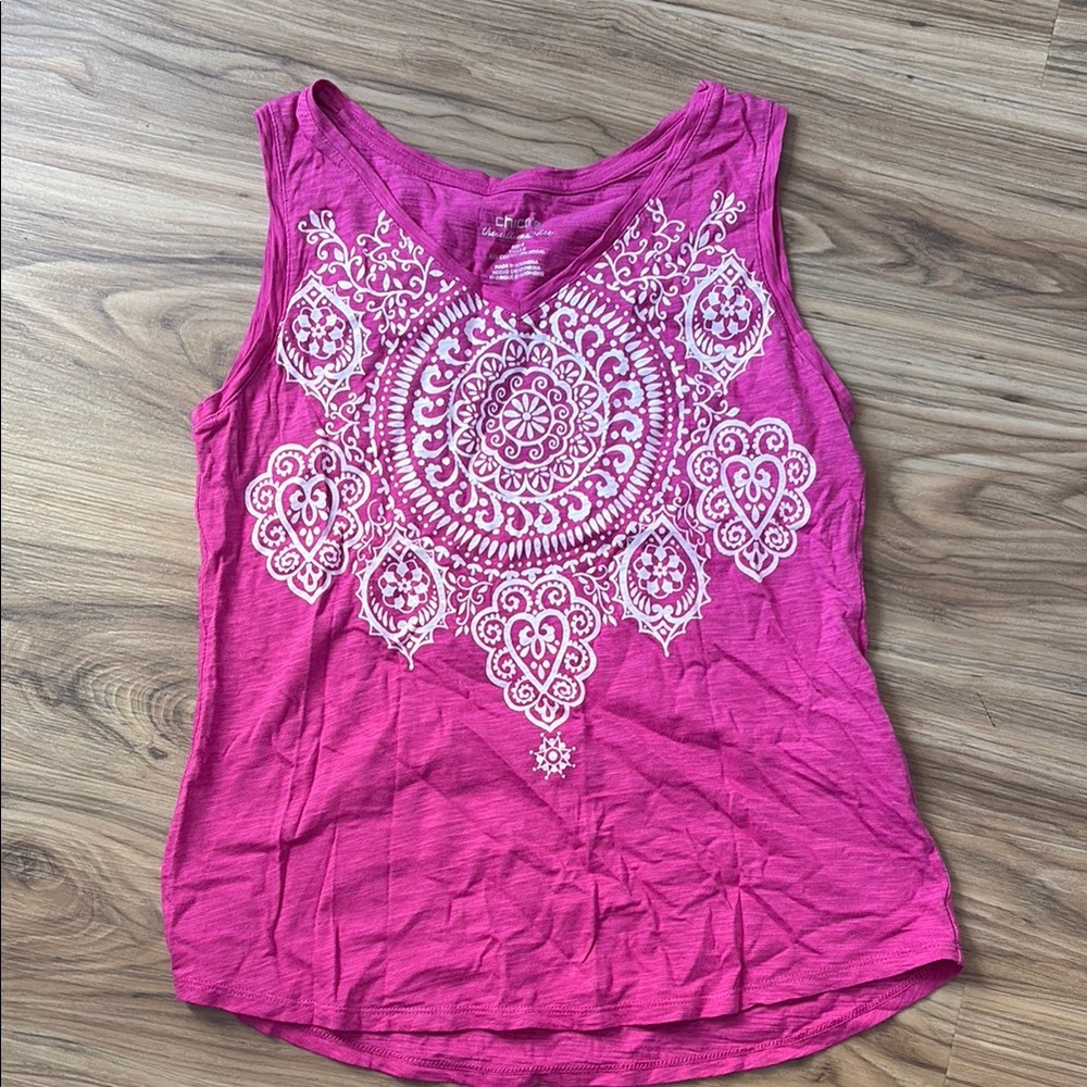 Chico's Pink Graphic Tank Top with Mandala Design